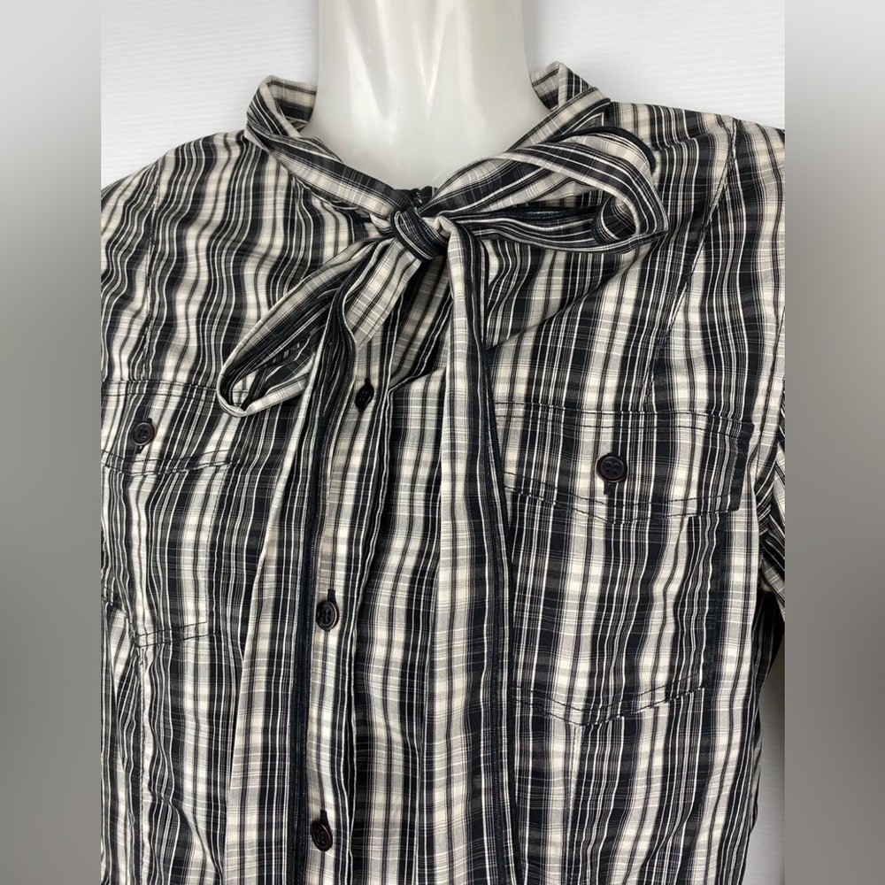 Country Road Women’s Blouse Top Long Sleeve Plaid Gingham Tie Neck Size XS 6 - Picture 3 of 8